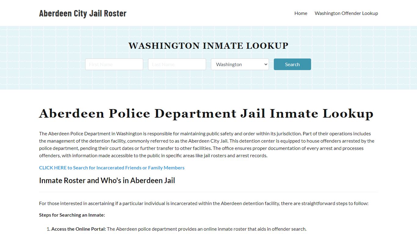 Aberdeen Police Department & City Jail, WA Inmate Roster, Arrests, Mugshots